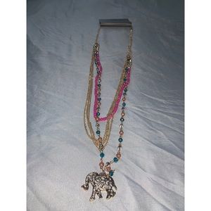 Boho long elephant necklace
